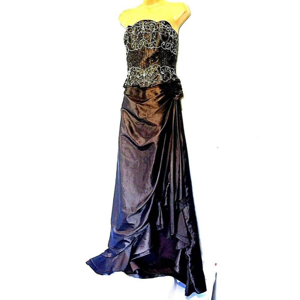 Alyce Designs Dress 8 Long 2 Pc Gown Bead Sequins Corset Prom Formal Party Brown